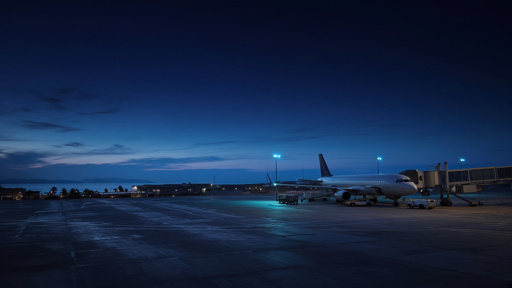 Aircraft on stand at blue hour